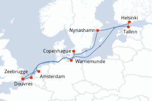 carte itinéraire croisière Europe du Nord 12 jours au départ du port de Douvres