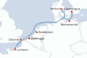 carte itinéraire croisière Europe du Nord 9 jours au départ du port de Douvres