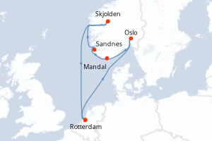 Carte de l'itinéraire de croisière Rotterdam-Rotterdam d'une durée de 7 jours