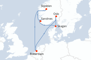 carte itinéraire croisière Europe du Nord 7 jours au départ du port de Rotterdam