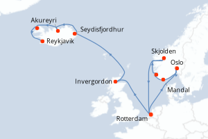 carte itinéraire croisière Europe du Nord 14 jours au départ du port de Rotterdam
