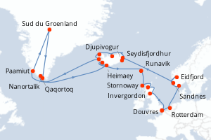 carte itinéraire croisière Fjörds norvégiens 28 jours au départ du port de Douvres