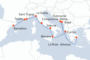 carte itinéraire croisière Sicile 12 jours au départ du port de Barcelone