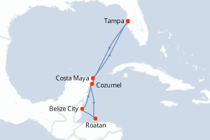 carte itinéraire croisière Caraïbes Mexique 7 jours au départ du port de Tampa