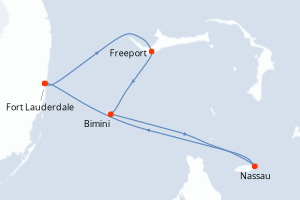 Carte de l'itinéraire de croisière Fort Lauderdale-Fort Lauderdale d'une durée de 3 jours