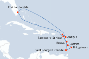 carte itinéraire croisière Caraïbes Bahamas 11 jours au départ du port de Fort Lauderdale