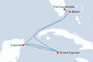 carte itinéraire croisière Caraïbes Bahamas 6 jours au départ du port de Fort Lauderdale