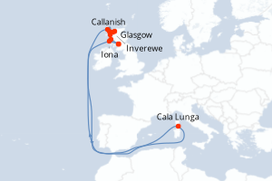 Carte de l'itinéraire de croisière Glasgow-Glasgow d'une durée de 7 jours
