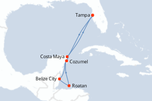 carte itinéraire croisière Caraïbes Mexique 7 jours au départ du port de Tampa