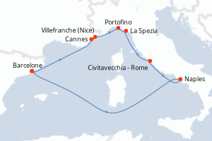 carte itinéraire croisière Méditerranée 7 jours au départ du port de Barcelone