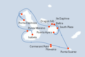 Carte de l'itinéraire de croisière Baltra-Baltra d'une durée de 7 jours