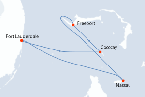 Carte de l'itinéraire de croisière Fort Lauderdale-Fort Lauderdale d'une durée de 4 jours
