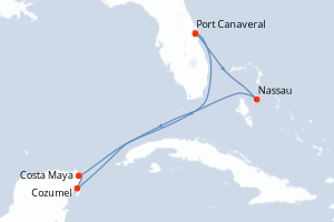 carte itinéraire croisière Caraïbes Bahamas 5 jours au départ du port de Port Canaveral