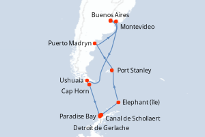 Carte de l'itinéraire de croisière Buenos Aires-Buenos Aires d'une durée de 14 jours