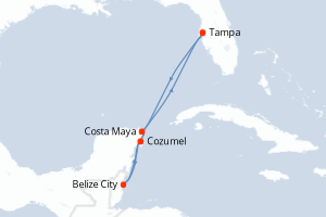 carte itinéraire croisière Caraïbes Mexique 6 jours au départ du port de Tampa