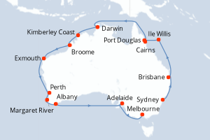carte itinéraire croisière Australie Nouvelle Zélande 24 jours au départ du port de Sydney