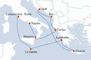 carte itinéraire croisière Sicile 10 jours au départ du port de Naples