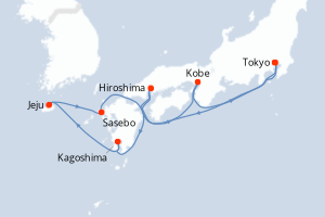 Carte de l'itinéraire de croisière Tokyo-Tokyo d'une durée de 9 jours