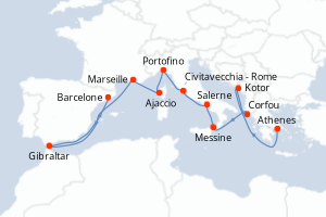 carte itinéraire croisière Sicile 14 jours au départ du port de Athenes