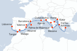 carte itinéraire croisière Sicile 27 jours au départ du port de Barcelone