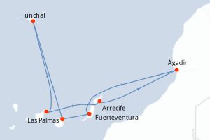carte itinéraire croisière Iles Canaries 7 jours au départ du port de Las Palmas