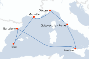 carte itinéraire croisière Sicile 7 jours au départ du port de Marseille
