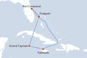 Carte de l'itinéraire de croisière Port Canaveral-Port Canaveral d'une durée de 6 jours