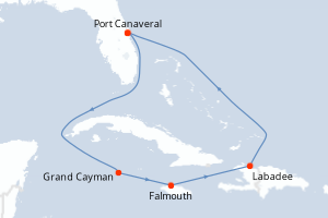 carte itinéraire croisière Caraïbes Bahamas 6 jours au départ du port de Port Canaveral