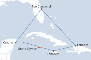 carte itinéraire croisière Caraïbes Bahamas 7 jours au départ du port de Port Canaveral