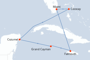 carte itinéraire croisière Caraïbes Bahamas 7 jours au départ du port de Miami
