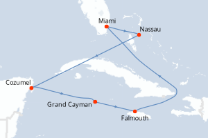 Carte de l'itinéraire de croisière Miami-Miami d'une durée de 7 jours