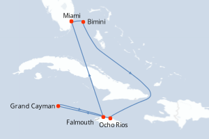 carte itinéraire croisière Caraïbes Bahamas 7 jours au départ du port de Miami