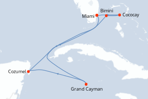 carte itinéraire croisière Caraïbes Bahamas 7 jours au départ du port de Miami