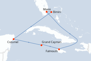 carte itinéraire croisière Caraïbes Bahamas 7 jours au départ du port de Miami