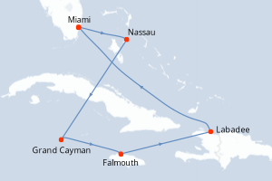carte itinéraire croisière Caraïbes Bahamas 7 jours au départ du port de Miami