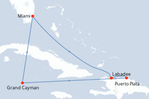 carte itinéraire croisière Caraïbes Bahamas 7 jours au départ du port de Miami