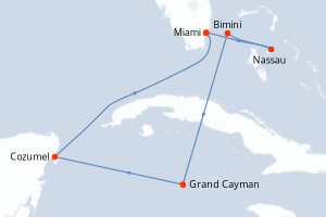 Carte de l'itinéraire de croisière Miami-Miami d'une durée de 7 jours