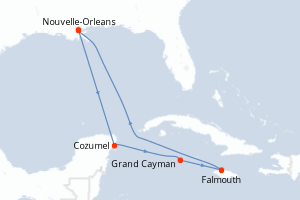 carte itinéraire croisière Caraïbes Mexique 7 jours au départ du port de Nouvelle-Orleans