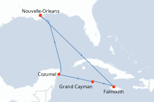 carte itinéraire croisière Caraïbes Mexique 7 jours au départ du port de Nouvelle-Orleans