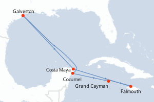 carte itinéraire croisière Caraïbes Mexique 9 jours au départ du port de Galveston