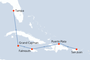 carte itinéraire croisière Caraïbes Mexique 6 jours au départ du port de San Juan