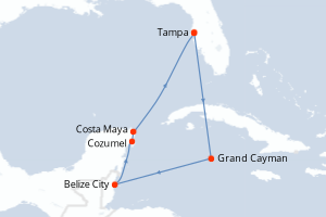 carte itinéraire croisière Caraïbes Mexique 8 jours au départ du port de Tampa