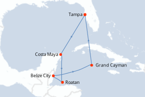carte itinéraire croisière Caraïbes Mexique 8 jours au départ du port de Tampa