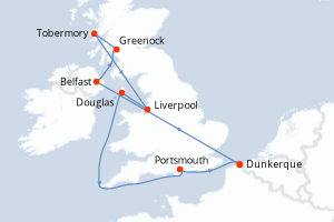 carte itinéraire croisière Europe du Nord 10 jours au départ du port de Dunkerque
