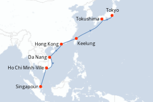 carte itinéraire croisière Asie 15 jours au départ du port de Singapour