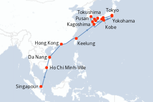 carte itinéraire croisière Asie 29 jours au départ du port de Singapour