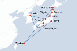 carte itinéraire croisière Asie 12 jours au départ du port de Tokyo