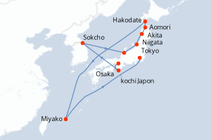 carte itinéraire croisière Asie 12 jours au départ du port de Osaka