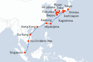 carte itinéraire croisière Asie 26 jours au départ du port de Tokyo