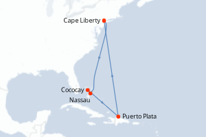carte itinéraire croisière Amérique du Nord 9 jours au départ du port de Cape Liberty